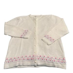 vintage 70s BILLIE JO WHITE FLOWERED WOMEN'S CARDIGAN SWEATER MEDIUM M